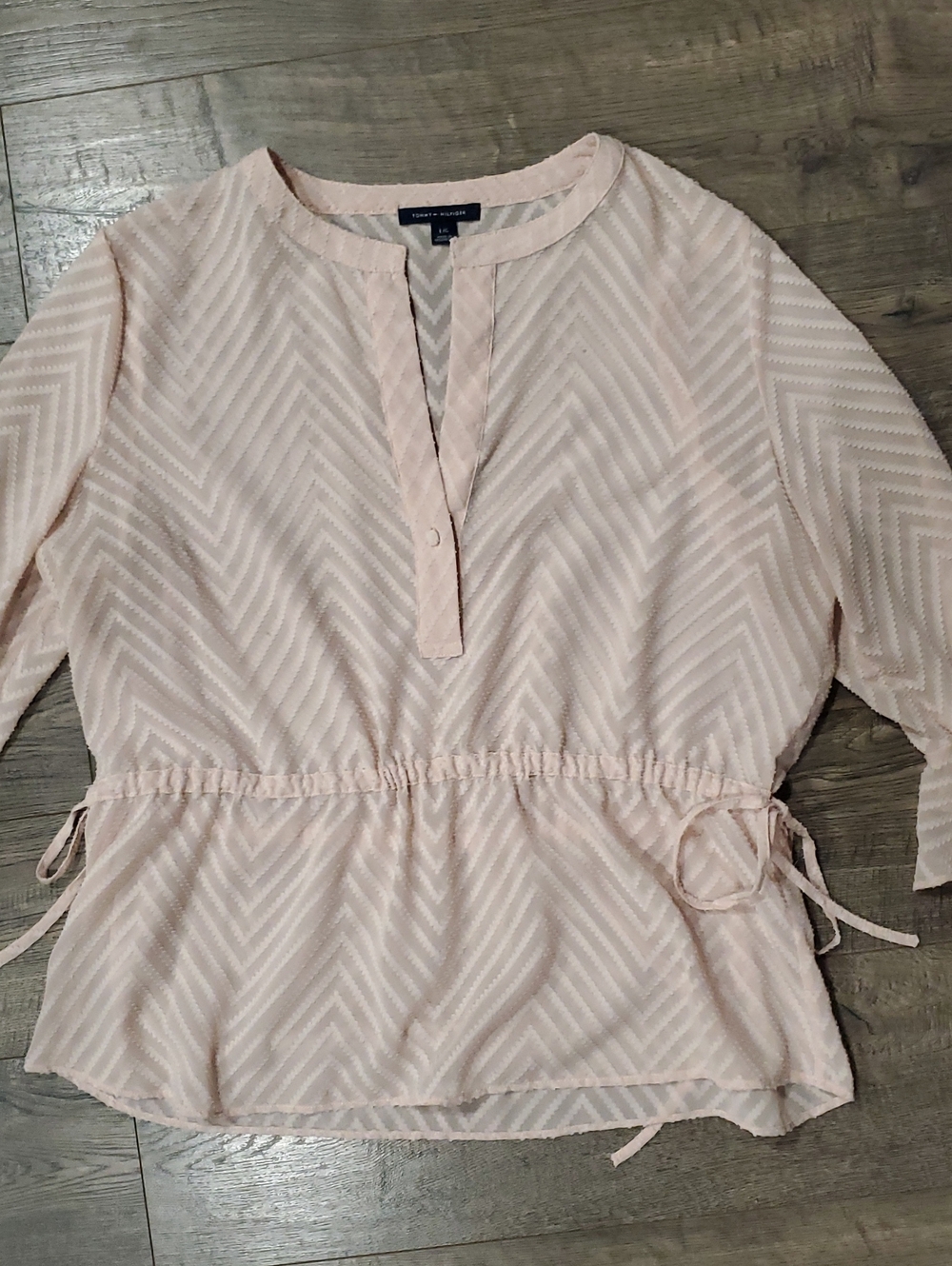 Tommy Hilfiger Pale Pink Chevron Sheer Drawstring Tunic
